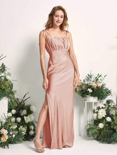 Carlyna Avery Mermaid Cantaloupe Satin Bridesmaid Dress Maxi Sleeveless Sweetheart Dress Front View #color_cantaloupe