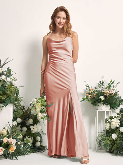 Carlyna Miranda Mermaid Cantaloupe Satin Bridesmaid Dress Maxi Sleeveless Cowl Neck Dress #color_cantaloupe
