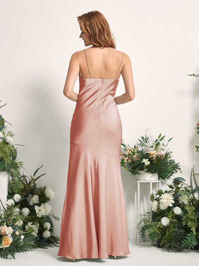 Carlyna Miranda Mermaid Cantaloupe Satin Bridesmaid Dress Maxi Sleeveless Cowl Neck Dress #color_cantaloupe