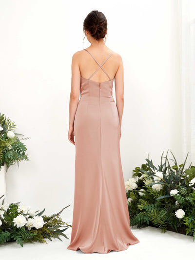 Carlyna Mavis Slim Cantaloupe Satin Bridesmaid Dress Maxi Sleeveless Cowl Neck Dress #color_cantaloupe