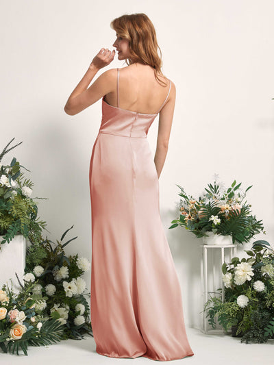 Carlyna Hayley Mermaid Cantaloupe Satin Bridesmaid Dress Maxi Sleeveless V-Neck Dress Back View #color_cantaloupe