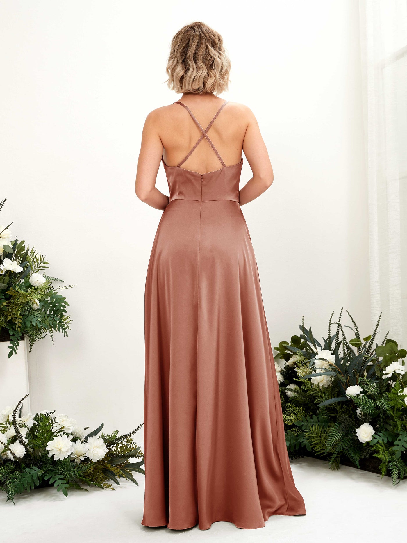 A-line Ball Gown Straps Satin Bridesmaid Dress - Raw Sienna (80222215)#color_raw-sienna