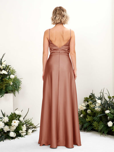 Carlyna Wallis A-Line Raw Sienna Satin Bridesmaid Dress Maxi Sleeveless Cowl Neck Dress #color_raw-sienna