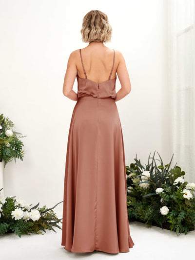 Carlyna Nora A-Line Raw Sienna Satin Bridesmaid Dress Maxi Sleeveless V-Neck Dress #color_raw-sienna
