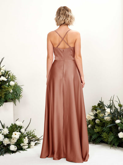 Carlyna Lenoya A-Line Raw Sienna Satin Bridesmaid Dress Maxi Sleeveless V-Neck Dress #color_raw-sienna