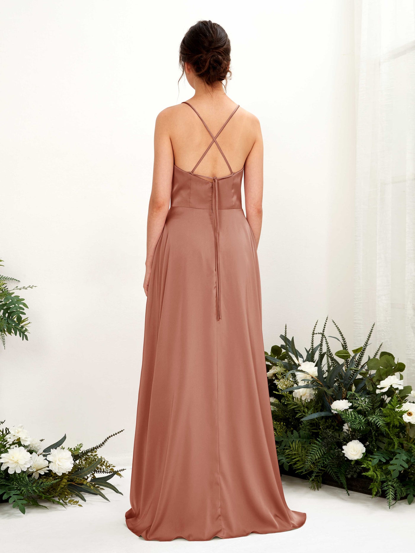Ball Gown Straps Sleeveless Satin Bridesmaid Dress - Raw Sienna (80221115)#color_raw-sienna