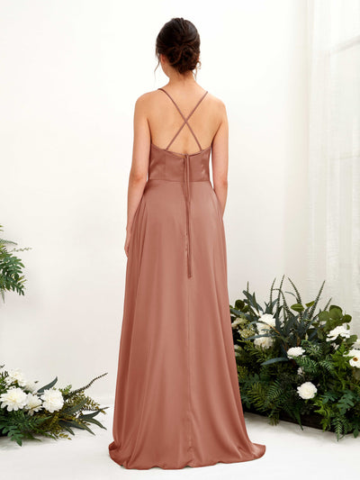 Carlyna Theresa A-Line Raw Sienna Satin Bridesmaid Dress Maxi Sleeveless Cowl Neck Dress #color_raw-sienna