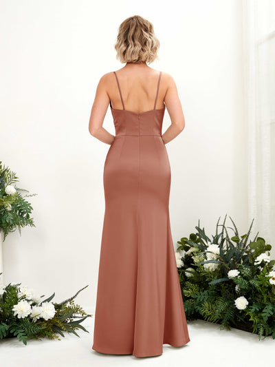 Carlyna Lesley Mermaid Raw Sienna Satin Bridesmaid Dress Maxi Sleeveless Sweetheart Dress #color_raw-sienna