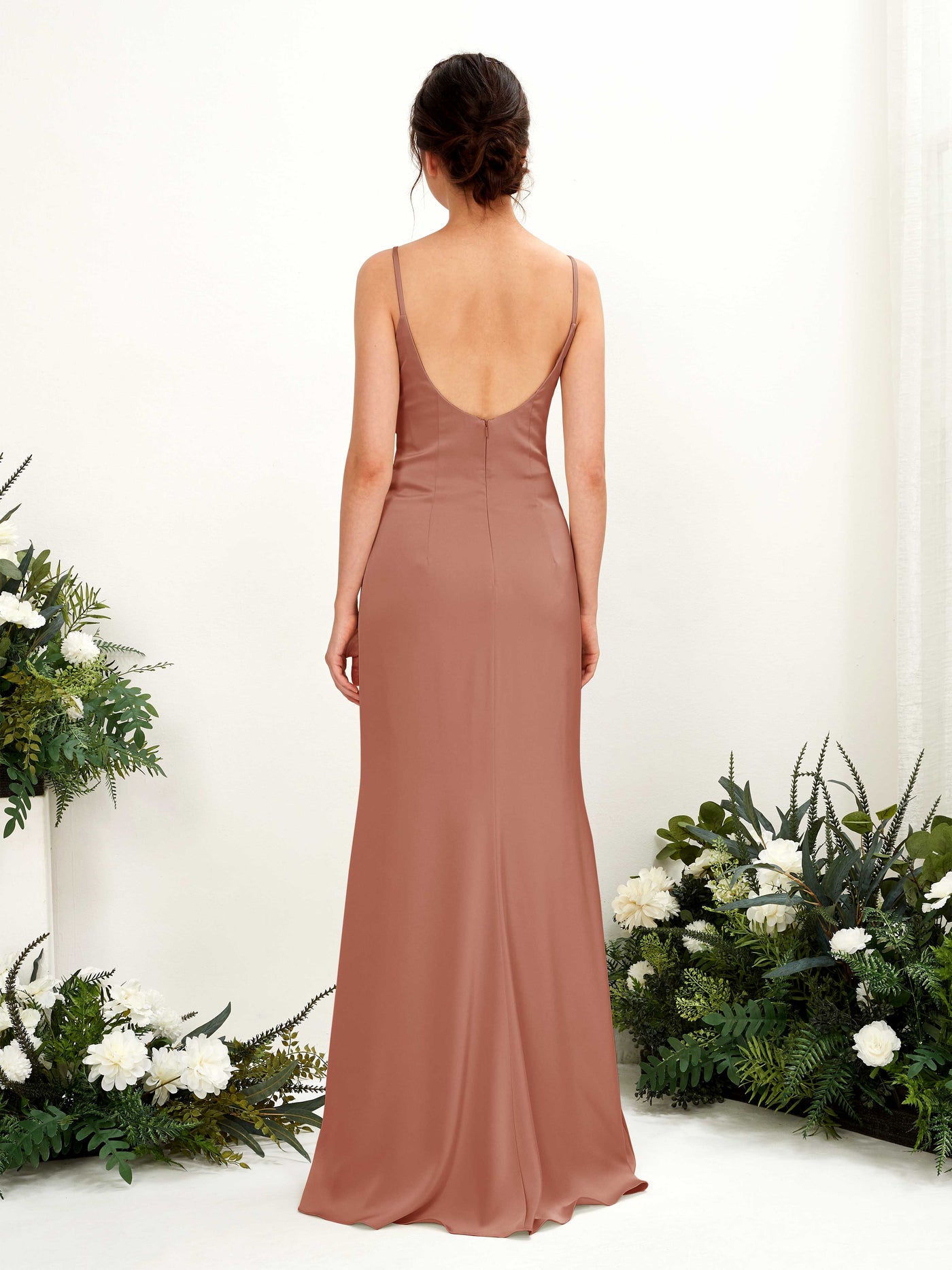 Straps Sleeveless Satin Bridesmaid Dress - Raw Sienna (80221715)#color_raw-sienna