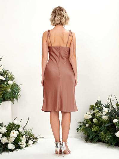 Carlyna Janina Mermaid Raw Sienna Satin Bridesmaid Dress Knee-Length Sleeveless Cowl Neck Dress Back View #color_raw-sienna