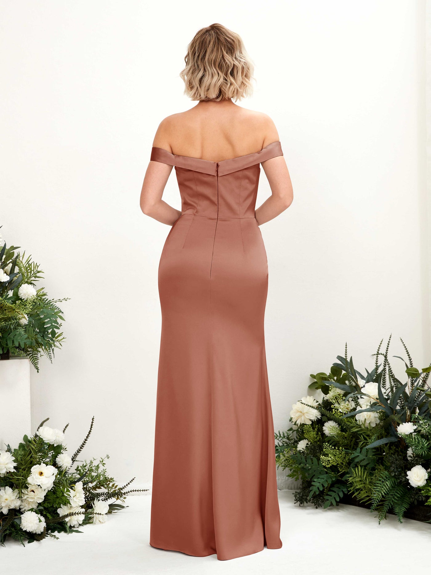 Off Shoulder Sweetheart Satin Bridesmaid Dress - Raw Sienna (80223815)#color_raw-sienna