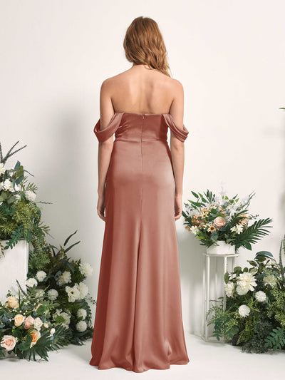 Carlyna Bridget Mermaid Raw Sienna Satin Bridesmaid Dress Maxi Sleeveless Sweetheart Dress Back View #color_raw-sienna