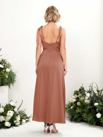 Carlyna Viola Sheath Raw Sienna Satin Bridesmaid Dress Midi Sleeveless Cowl Neck Dress #color_raw-sienna