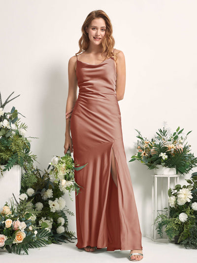 Carlyna Miranda Mermaid Raw Sienna Satin Bridesmaid Dress Maxi Sleeveless Cowl Neck Dress #color_raw-sienna