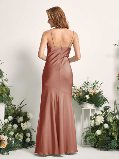 Carlyna Miranda Mermaid Raw Sienna Satin Bridesmaid Dress Maxi Sleeveless Cowl Neck Dress #color_raw-sienna