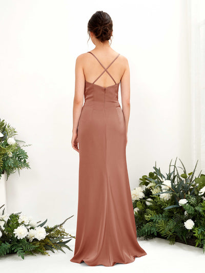 Carlyna Mavis Slim Raw Sienna Satin Bridesmaid Dress Maxi Sleeveless Cowl Neck Dress #color_raw-sienna