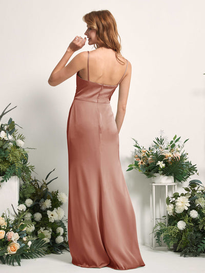 Carlyna Hayley Mermaid Raw Sienna Satin Bridesmaid Dress Maxi Sleeveless V-Neck Dress Back View #color_raw-sienna