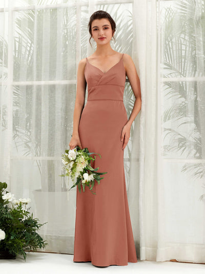 Carlyna Kama Mermaid Raw Sienna Satin Bridesmaid Dress Maxi Sleeveless V-Neck Dress #color_raw-sienna