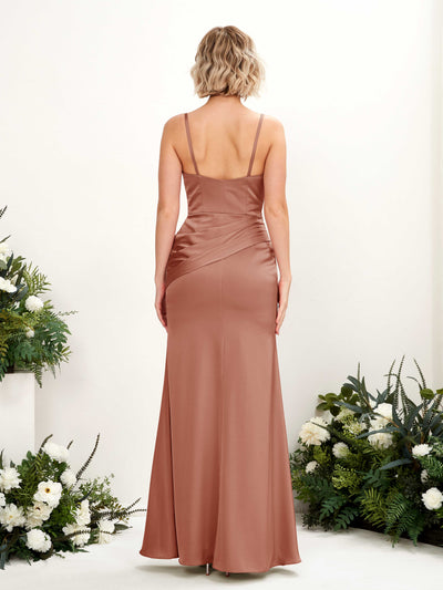 Carlyna Shirley Mermaid Raw Sienna Satin Bridesmaid Dress Maxi Sleeveless V-Neck Dress #color_raw-sienna