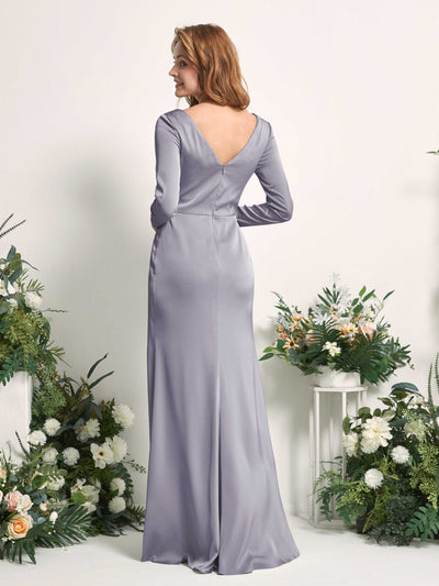 Carlyna Alicia Mermaid Purple Haze Satin Bridesmaid Dress Maxi Long Sleeve V-Neck Back View #color_purple-haze