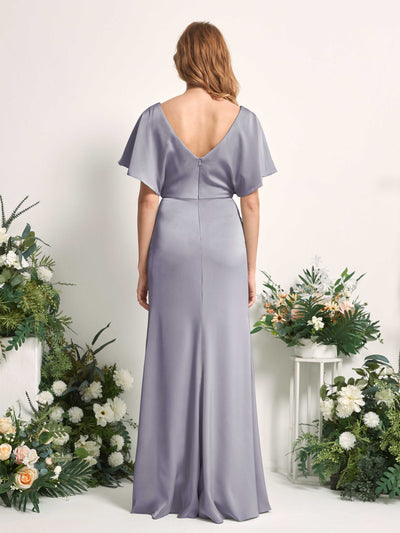 Carlyna Bailey A-Line Purple Haze Satin Bridesmaid Dress Maxi Cap Sleeve V-Neck Dress Back View #color_purple-haze
