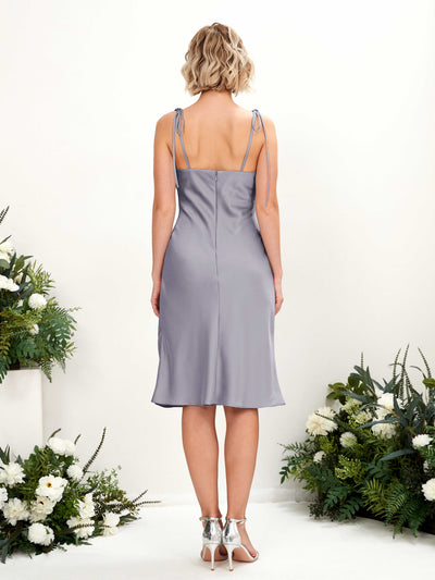 Carlyna Janina Mermaid Purple Haze Satin Bridesmaid Dress Knee-Length Sleeveless Cowl Neck Dress Back View #color_purple-haze