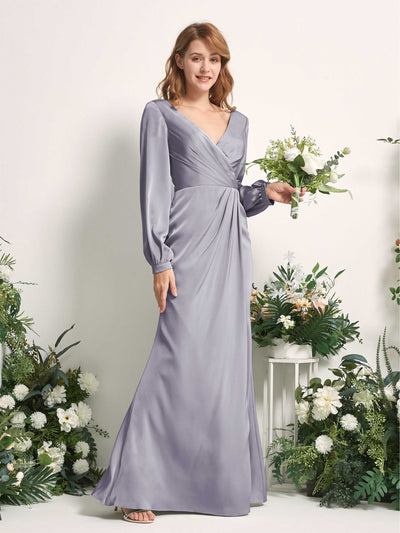 Carlyna Taylor Mermaid Purple Haze Satin Bridesmaid Dress Maxi Long Sleeve V-Neck  #color_purple-haze