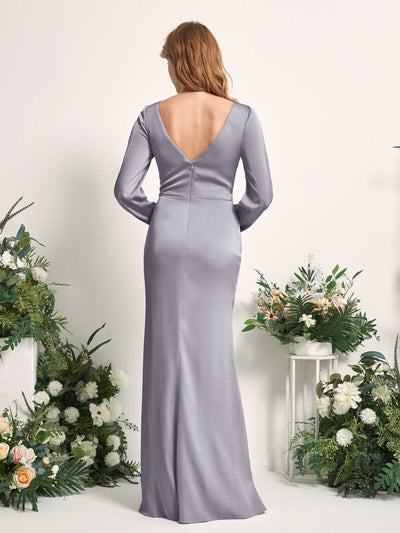 Carlyna Taylor Mermaid Purple Haze Satin Bridesmaid Dress Maxi Long Sleeve V-Neck  #color_purple-haze