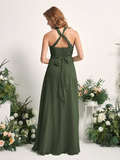 Carlyna Carolyn Convertible Martini Olive Bridesmaid Dress Maxi Sleeveless Sweetheart Dress Back View #color_martini-olive