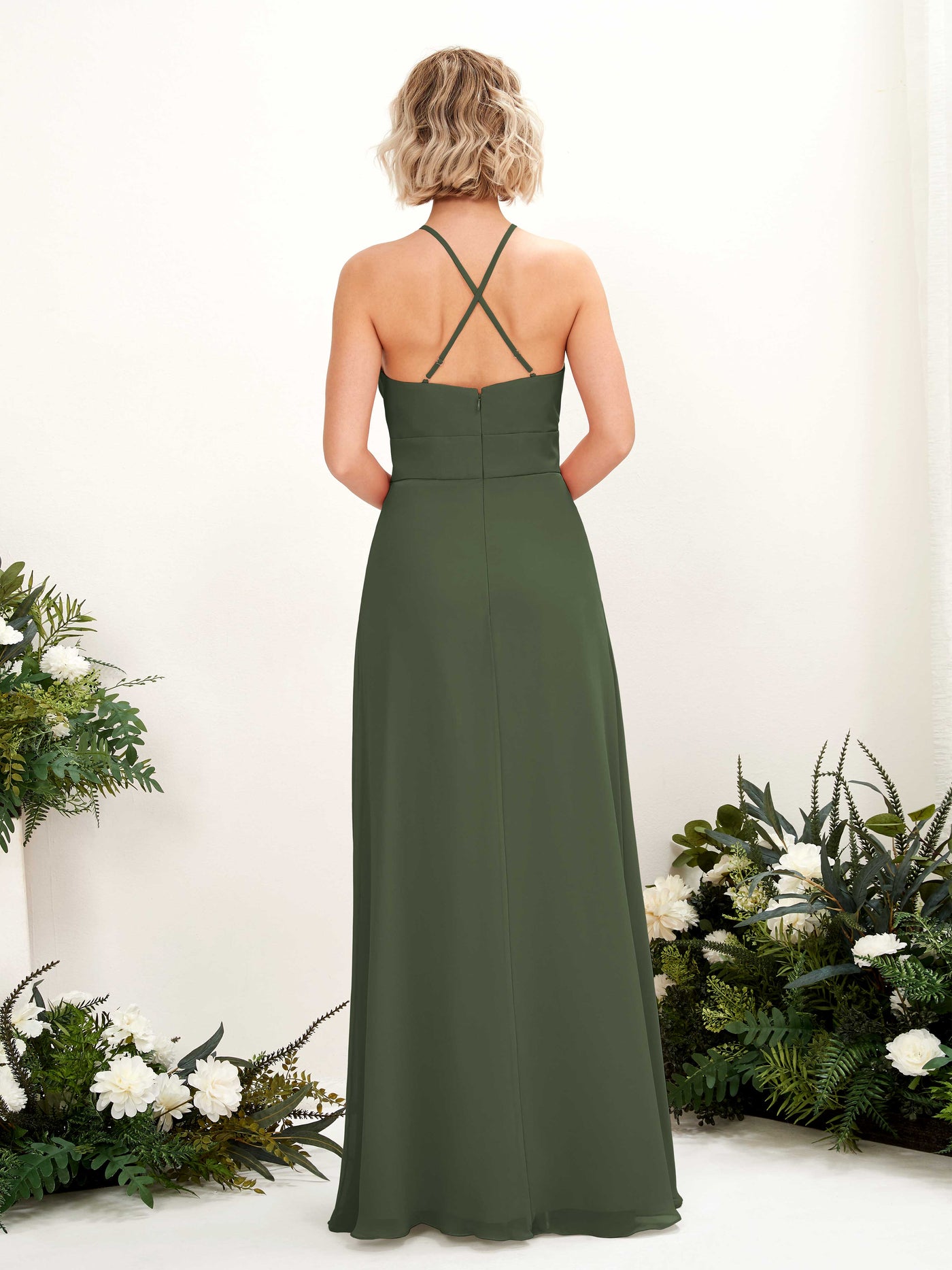 A-line Ball Gown Halter Spaghetti-straps Sleeveless Bridesmaid Dress - Martini Olive (81225207)#color_martini-olive