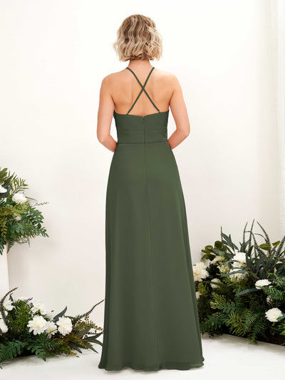 Carlyna Frances A-Line Martini Olive Bridesmaid Dress Maxi Sleeveless Round Neck Dress Back View #color_martini-olive