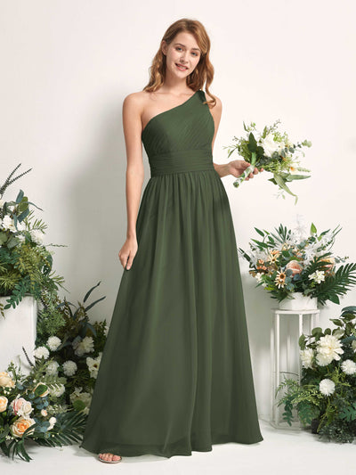 Carlyna Pandora A-Line Martini Olive Bridesmaid Dress Maxi Sleeveless One Shoulder Dress #color_martini-olive