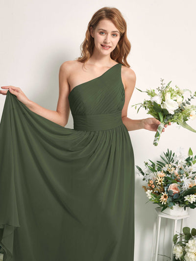 Carlyna Pandora A-Line Martini Olive Bridesmaid Dress Maxi Sleeveless One Shoulder Dress #color_martini-olive