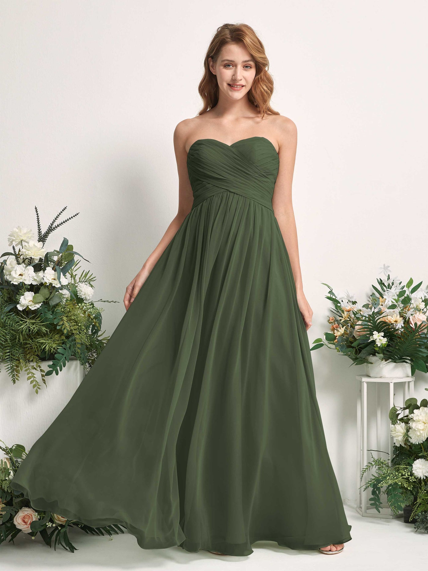 Bridesmaid Dress A-line Chiffon Sweetheart Full Length Sleeveless Wedding Party Dress - Martini Olive (81226907)#color_martini-olive