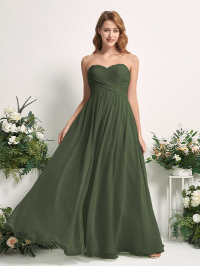 Carlyna Elma A-Line Martini Olive Bridesmaid Dress Maxi Sleeveless Sweetheart Dress Front View #color_martini-olive