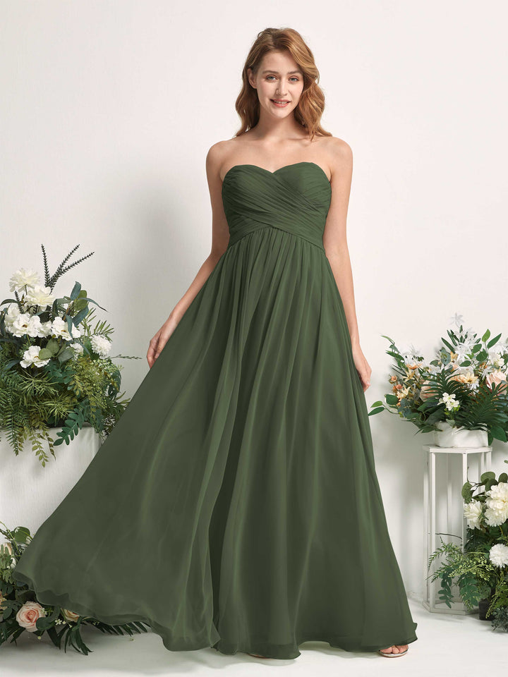 Bridesmaid Dress A-line Chiffon Sweetheart Full Length Sleeveless Wedding Party Dress - Martini Olive (81226907)