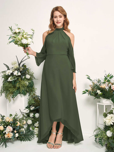 Carlyna Maxine A-Line Martini Olive Bridesmaid Dress Maxi Sleeveless Round Neck Dress #color_martini-olive