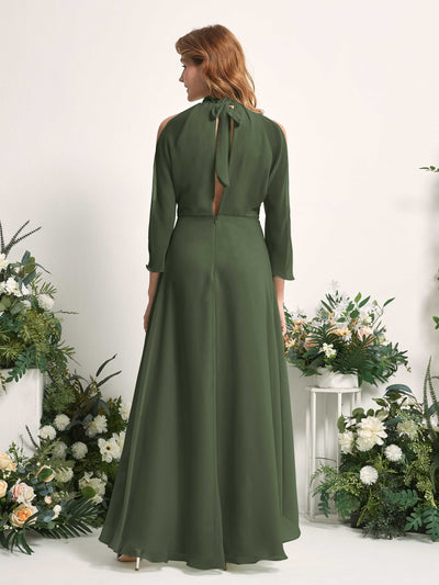 Carlyna Maxine A-Line Martini Olive Bridesmaid Dress Maxi Sleeveless Round Neck Dress #color_martini-olive