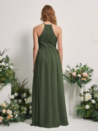 Carlyna Denise A-Line Martini Olive Embroidered Bridesmaid Dress Maxi Sleeveless Round Neck Dress Back View #color_martini-olive