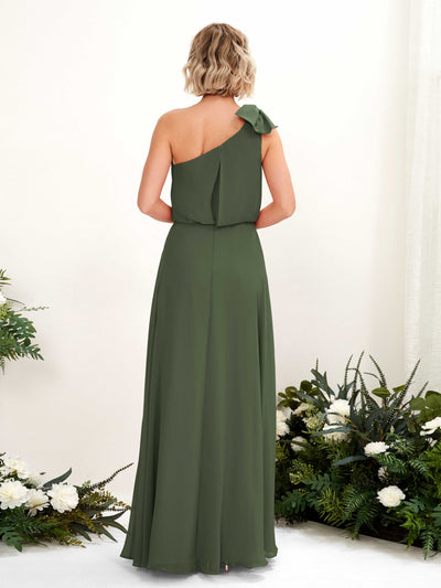 Carlyna Laurel A-Line Martini Olive Bridesmaid Dress Maxi Sleeveless One Shoulder Dress #color_martini-olive