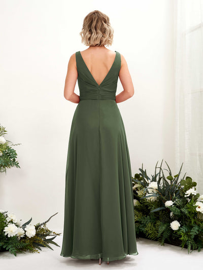 Carlyna Brianna A-Line Martini Olive Bridesmaid Dress Maxi Sleeveless Boat Neck Dress Back View #color_martini-olive