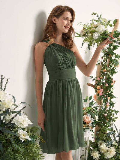 Carlyna Echo A-Line Martini Olive Bridesmaid Dress Knee-Length Sleeveless One Shoulder Dress Side View 2 #color_martini-olive