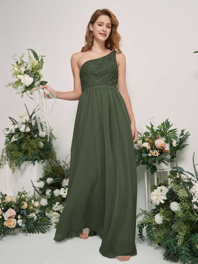 Carlyna Bonita A-Line Martini Olive Embroidered Bridesmaid Dress Maxi Sleeveless One Shoulder Dress Side View 2 #color_martini-olive