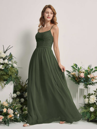 Carlyna Ursula A-Line Martini Olive Beaded Bridesmaid Dress Maxi Sleeveless Sweetheart Dress #color_martini-olive