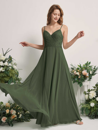 Carlyna Gail A-Line Martini Olive Beaded Bridesmaid Dress Maxi Sleeveless V-Neck Dress Front View #color_martini-olive