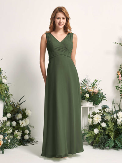 Carlyna June A-Line Martini Olive Bridesmaid Dress Maxi Sleeveless V-Neck Dress #color_martini-olive
