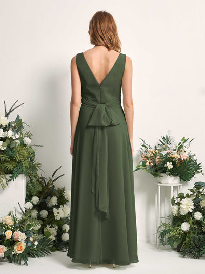 Carlyna June A-Line Martini Olive Bridesmaid Dress Maxi Sleeveless V-Neck Dress #color_martini-olive