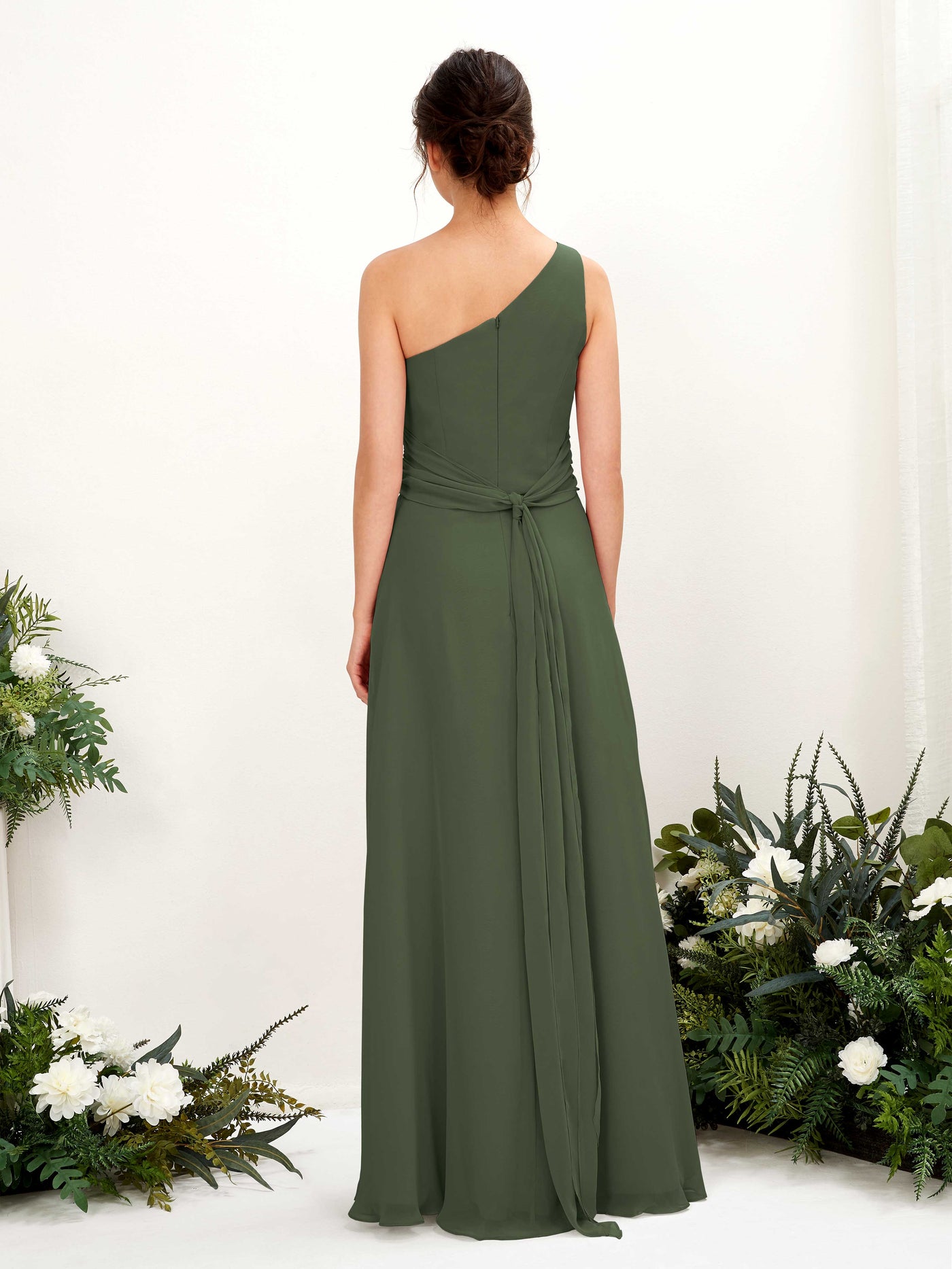 A-line One Shoulder Sleeveless Bridesmaid Dress - Martini Olive (81224707)#color_martini-olive