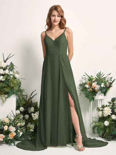 Carlyna Marcia A-Line Martini Olive Bridesmaid Dress Maxi Sleeveless V-Neck Dress #color_martini-olive