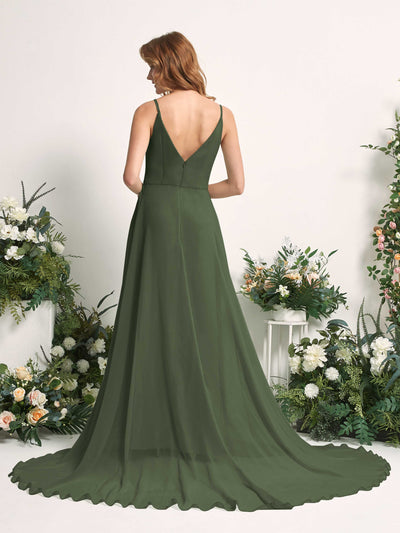 Carlyna Marcia A-Line Martini Olive Bridesmaid Dress Maxi Sleeveless V-Neck Dress #color_martini-olive